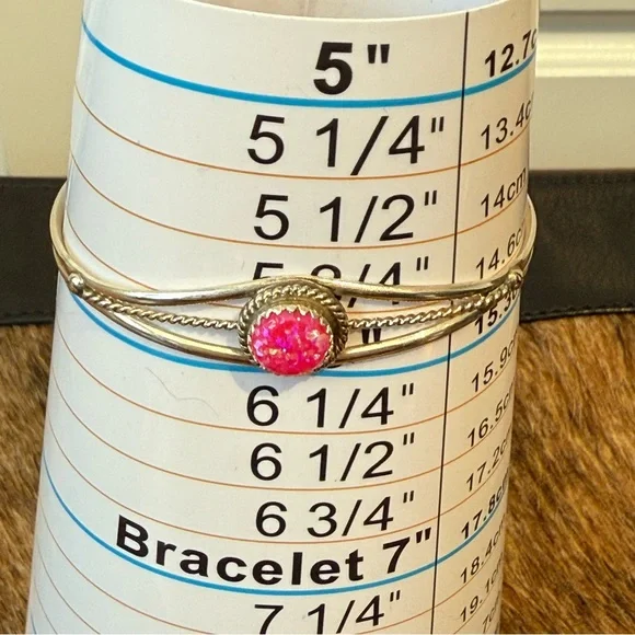 Sterling Silver Cuff with Pink Fire Opal Stone - Picture 2 of 6
